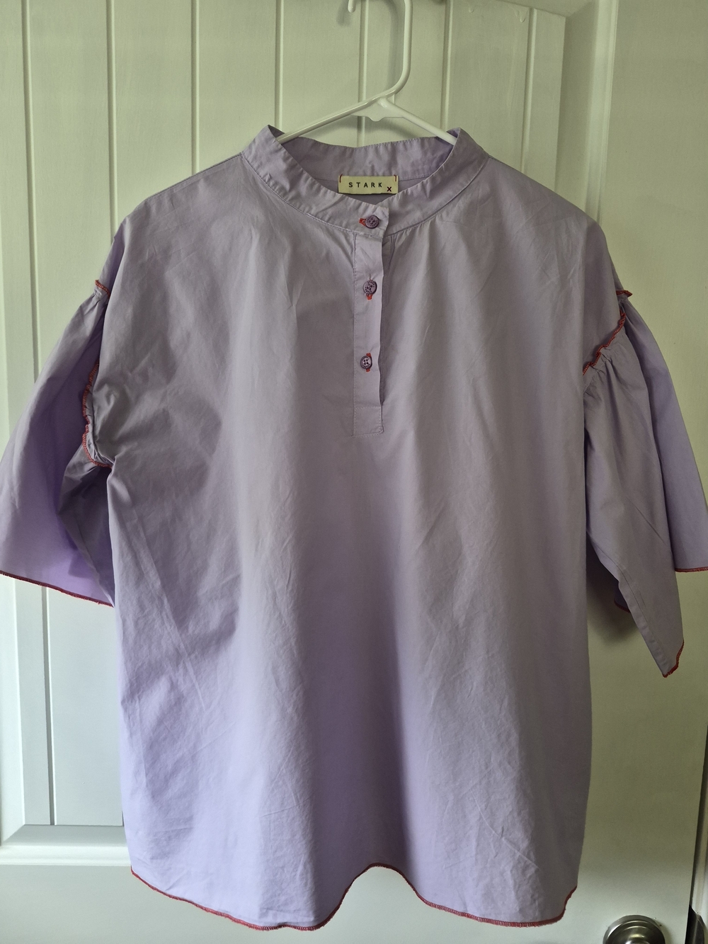 Stark X Lavender 100% Cotton Short Bell Sleeve Boxy Shirt Size M Lagenlook